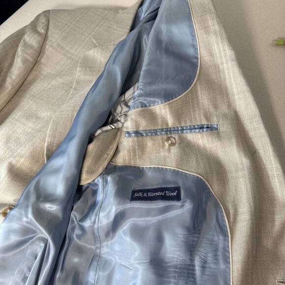 ALAN FLUSSER Beige Subtle Plaid Silk Wool Blazer Jacket Sports Coat Men’s 44L - Picture 15 of 16